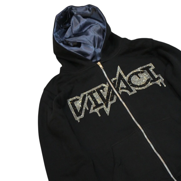 VIVACI • Black Zip-Up Rhinestone Hoodie Sweatshirt - Picture 4 of 6